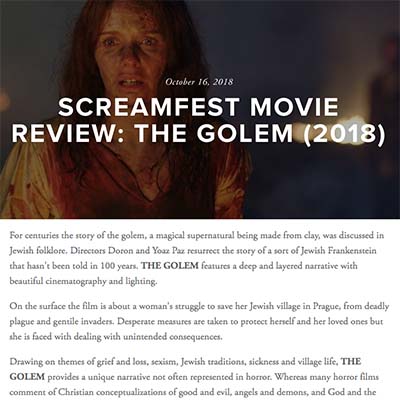 SCREAMFEST MOVIE REVIEW: THE GOLEM (2018)